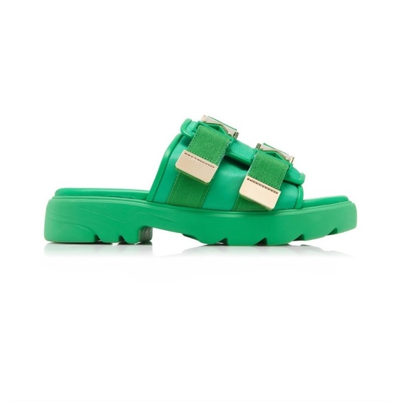 Bottega Veneta Flash buckle, rubber and leather sandals . New - Picture 1 of 11